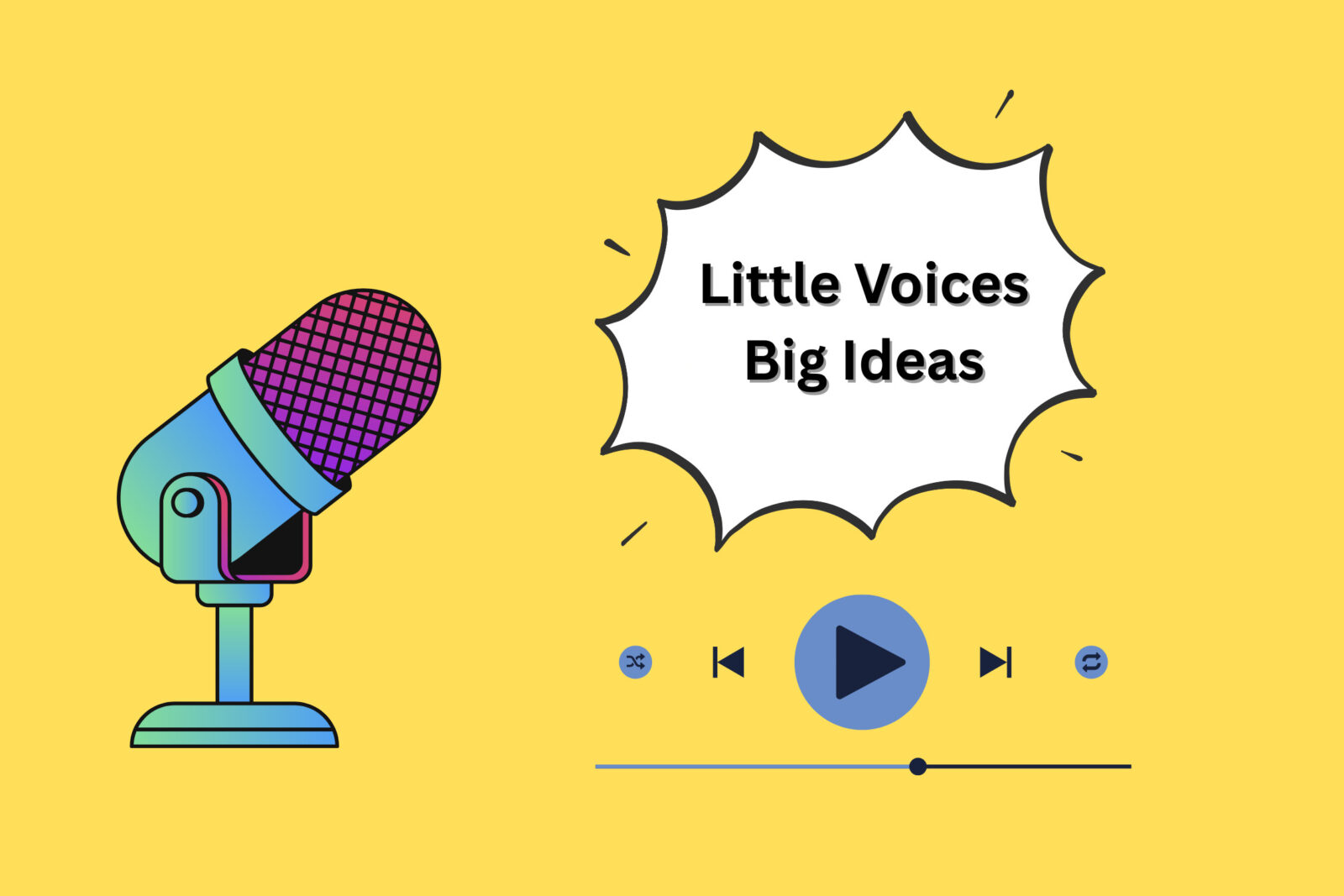 Little Voices, Big Ideas: Der Podcast der Mäusegruppe: Dargestellt ist ein Mikrofon und eine Sprechblase.