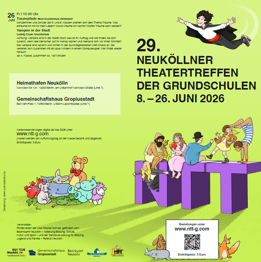 dreieins Grundschule Berlin-Kaulsdorf- Flyer des Neuköllner Theatertreffen