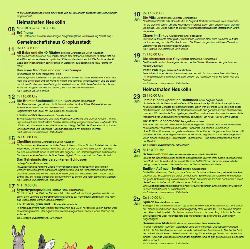 dreieins Grundschule Berlin-Kaulsdorf- Programm des Neuköllner Theatertreffen